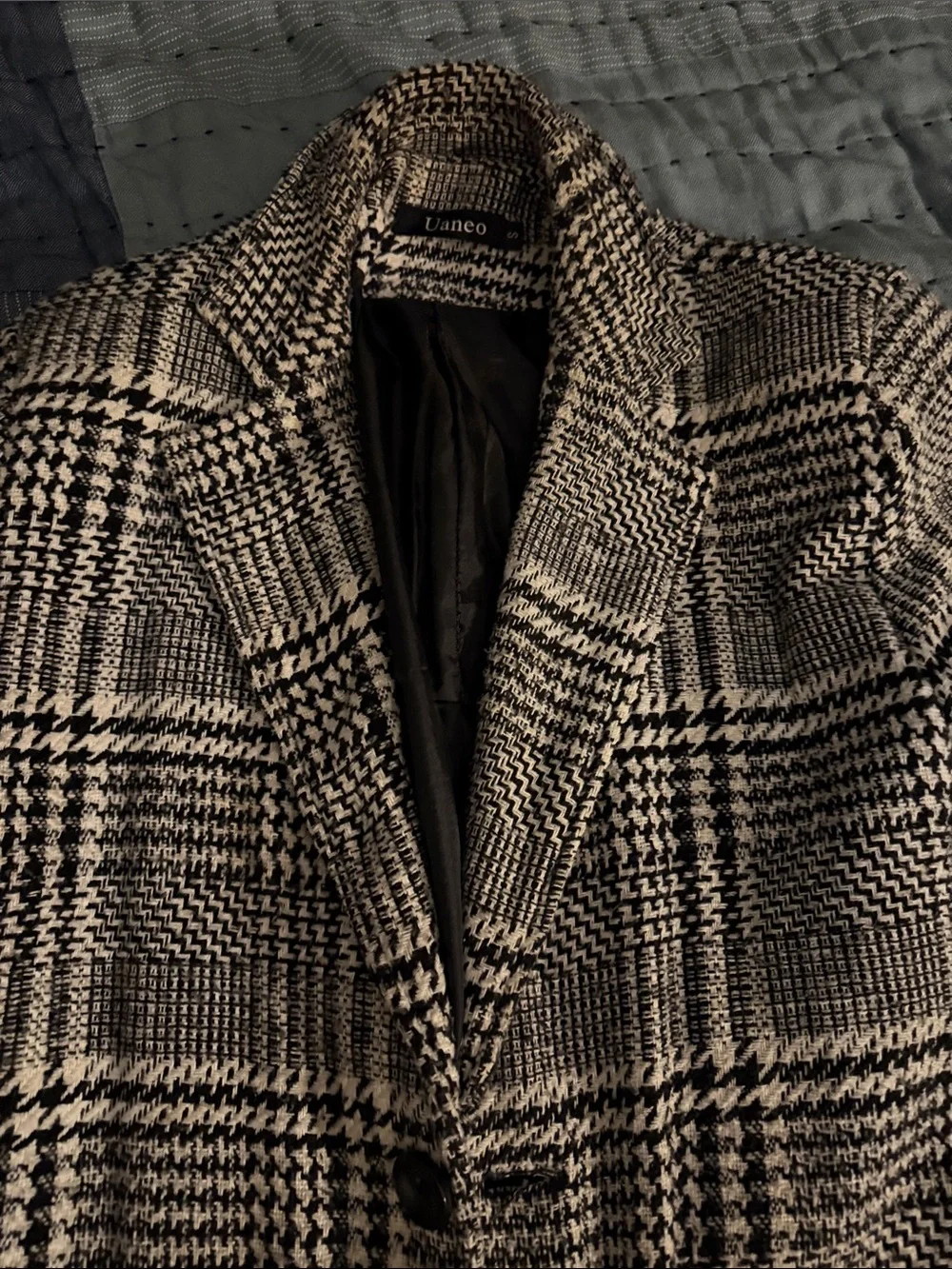 Men's Black & White Glen Plaid Overcoat